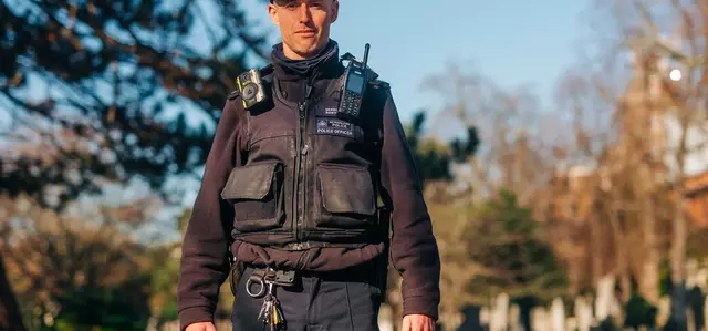 Police officer in Brompton Cemetery